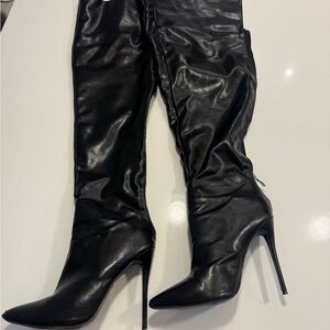 PrettyLittleThing Shiny Black Over the Knee Boots